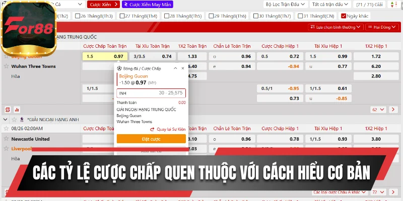 Các tỷ lệ cược chấp quen thuộc với cách hiểu cơ bản